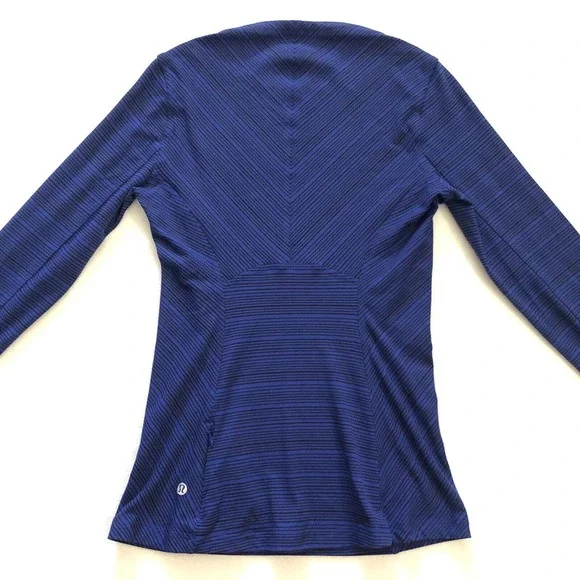 Lululemon Stripe Sapphire Blue Black Kanto Catch Me LS Thumbhole Slim Rulu Top 4 - Picture 7 of 7